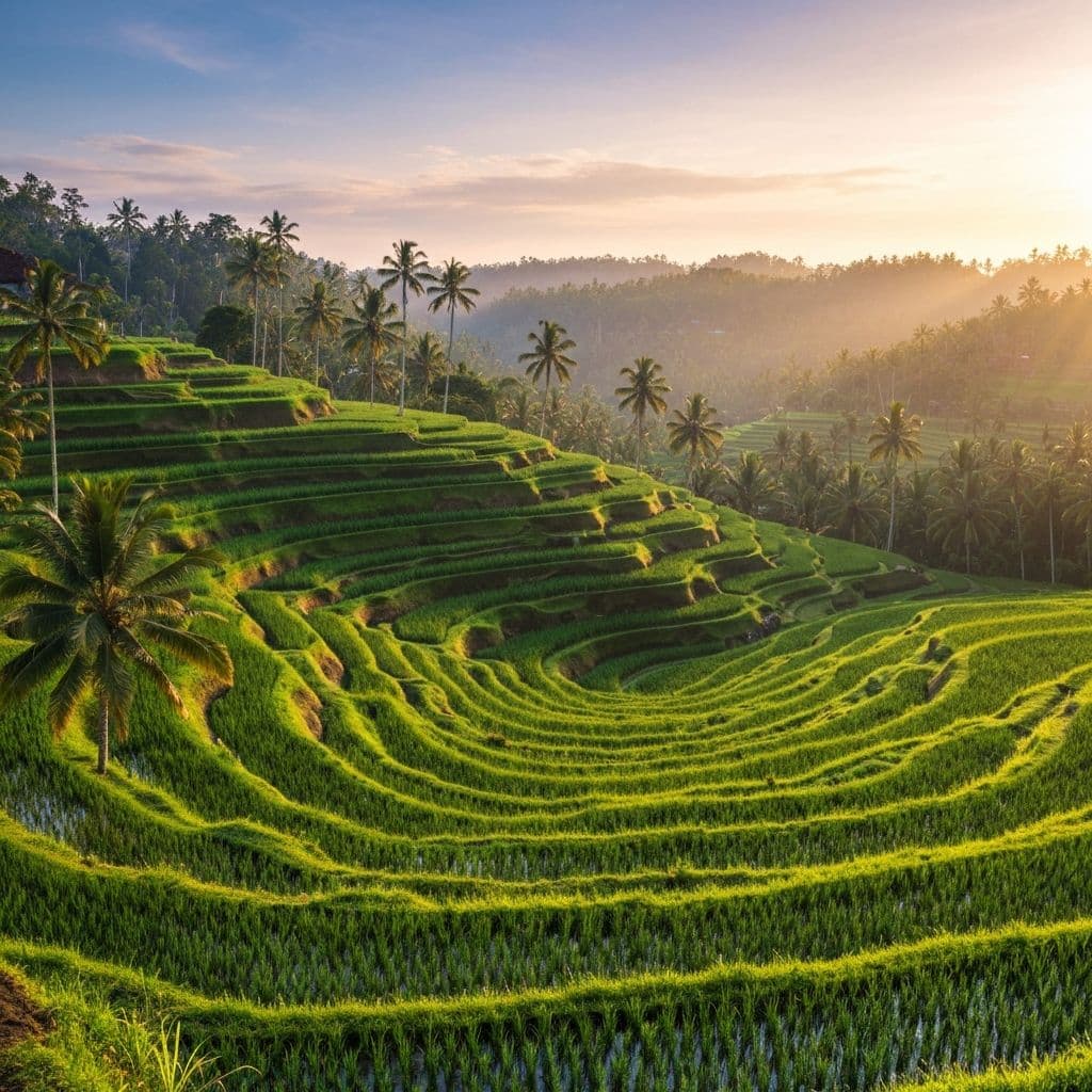 Terrazze di riso di Tegalalang a Bali nella luce del mattino