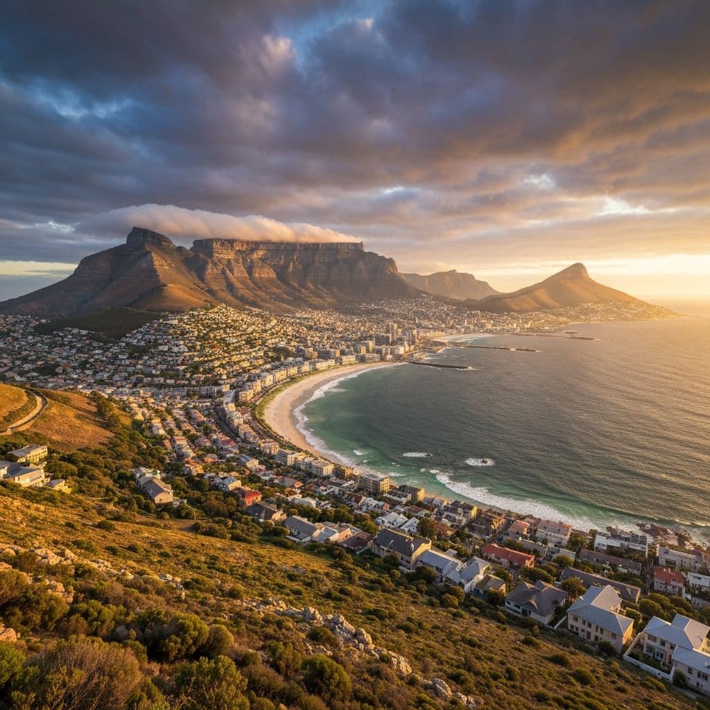 Table Mountain sopra Città del Capo al crepuscolo