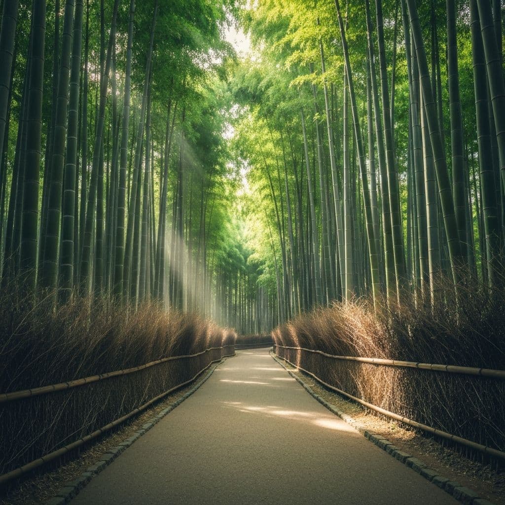 Sentiero nella foresta di bambù di Arashiyama a Kyoto