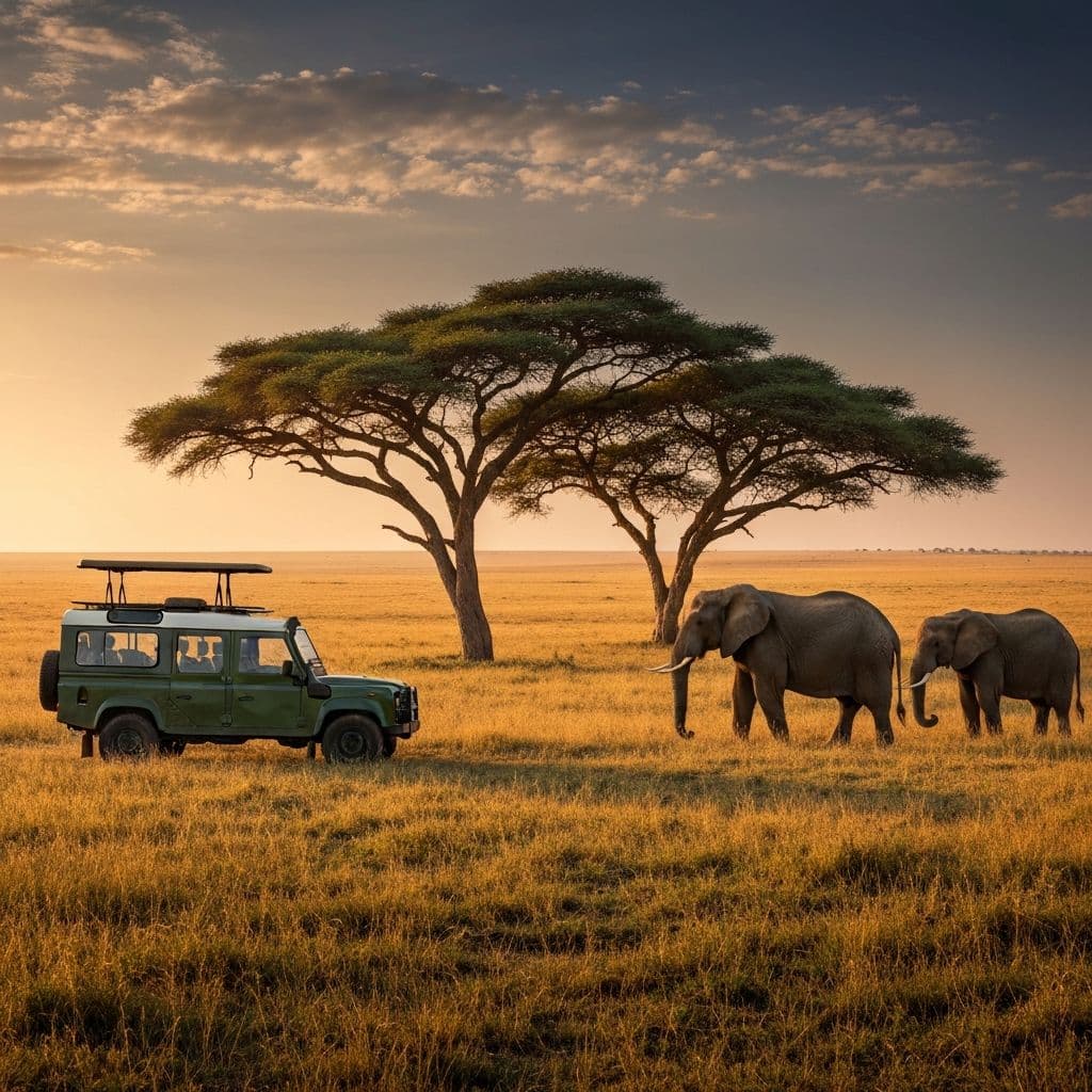 Elefanti nella savana del Serengeti in Tanzania