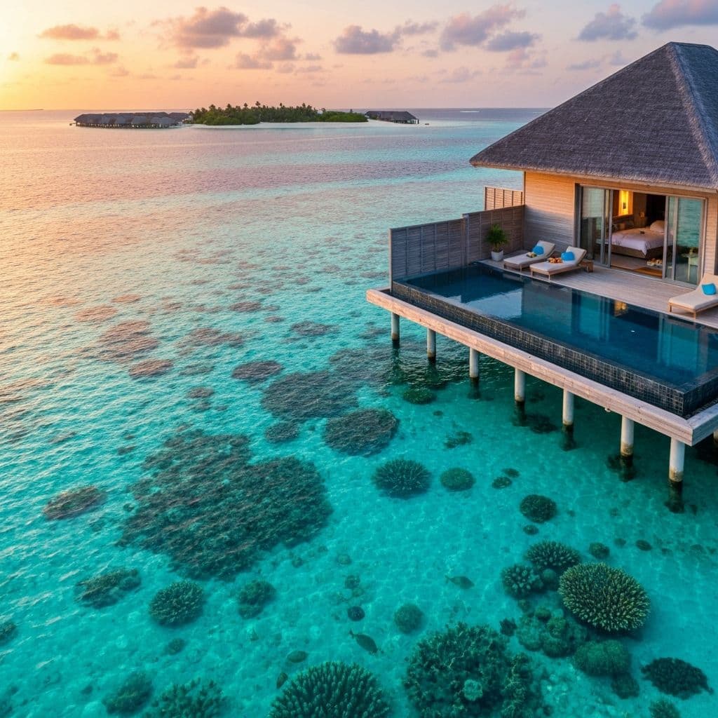Villa sull'acqua in un atollo delle Maldive